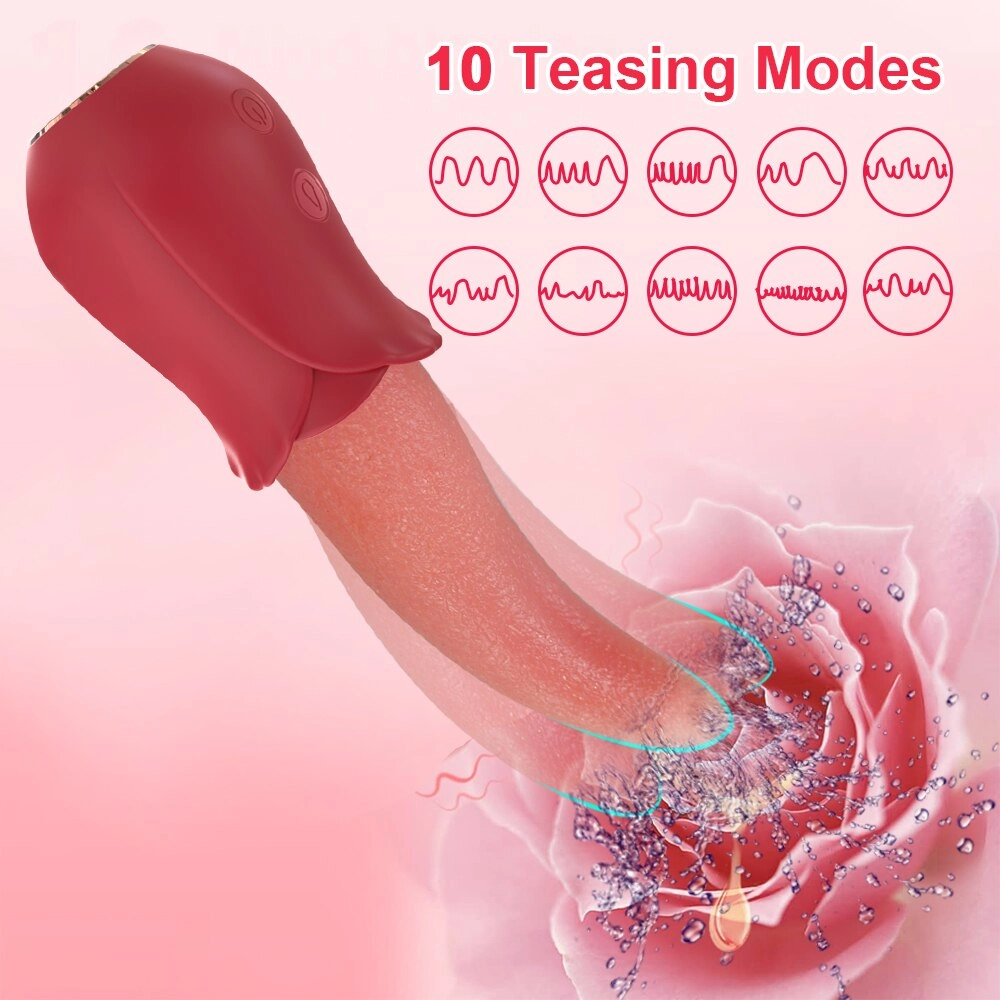 10 Speeds Realistic Licking Tongue Rose Vibrators for Women Nipples Clitoral Stimulation Sex Toys