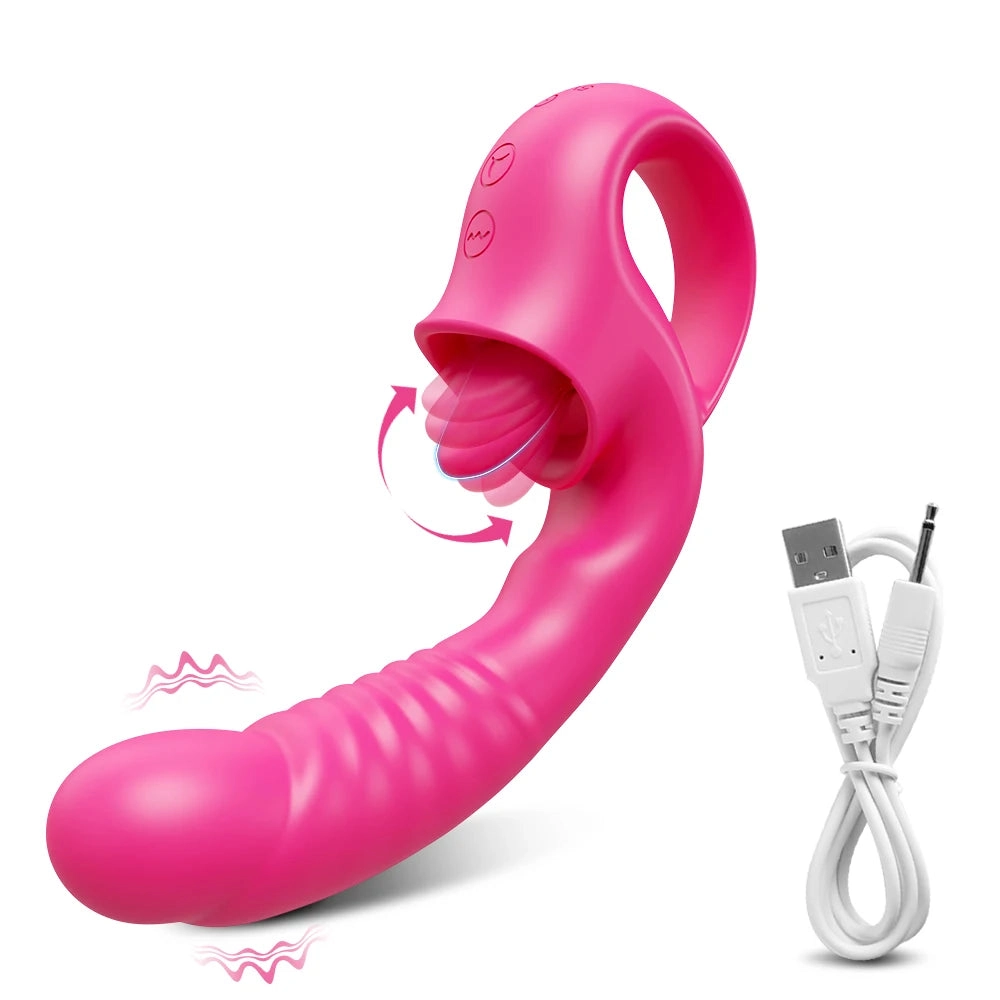 2-in-1 Tongue Thrusting Vibrators Dildo