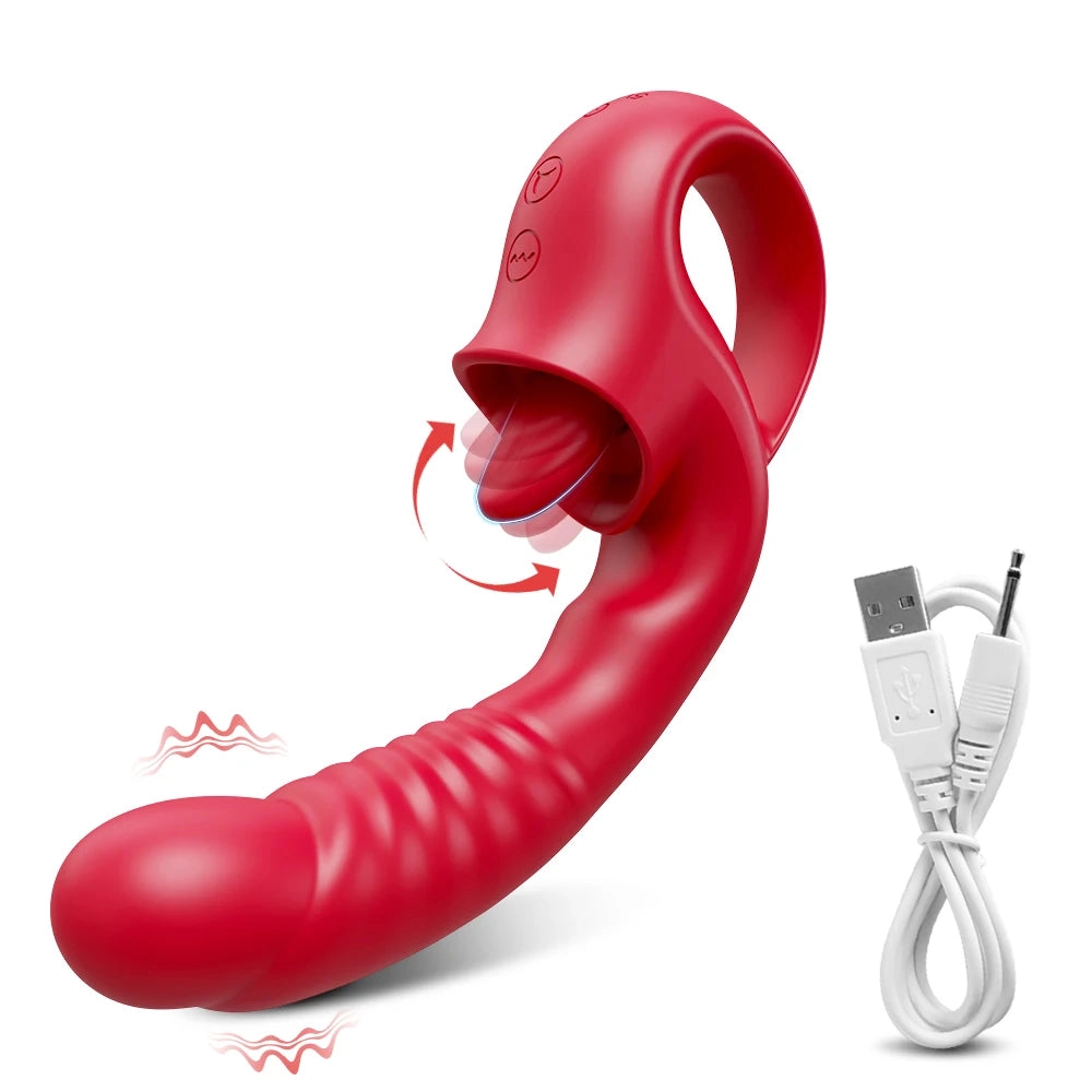 2-in-1 Tongue Thrusting Vibrators Dildo