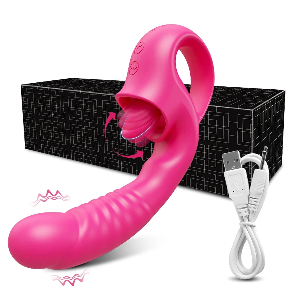 2-in-1 Tongue Thrusting Vibrators Dildo