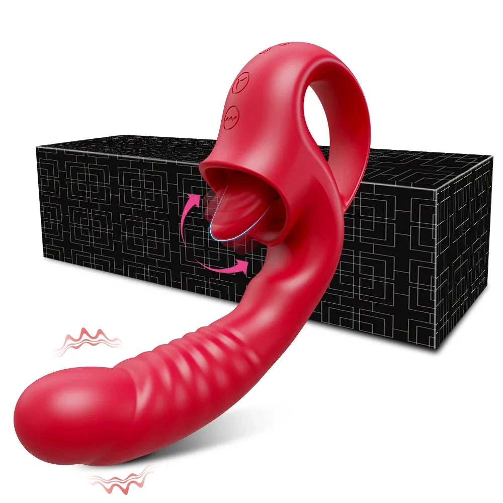 2-in-1 Tongue Thrusting Vibrators Dildo