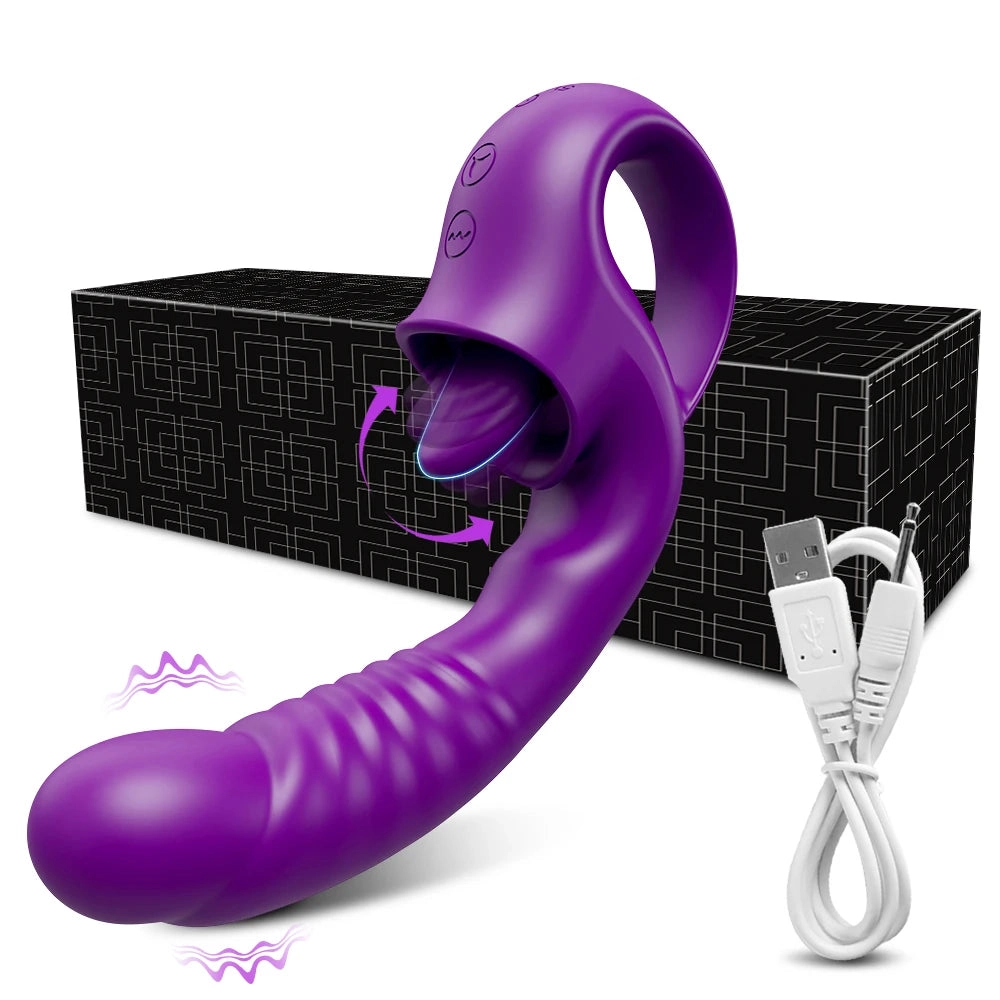 2-in-1 Tongue Thrusting Vibrators Dildo