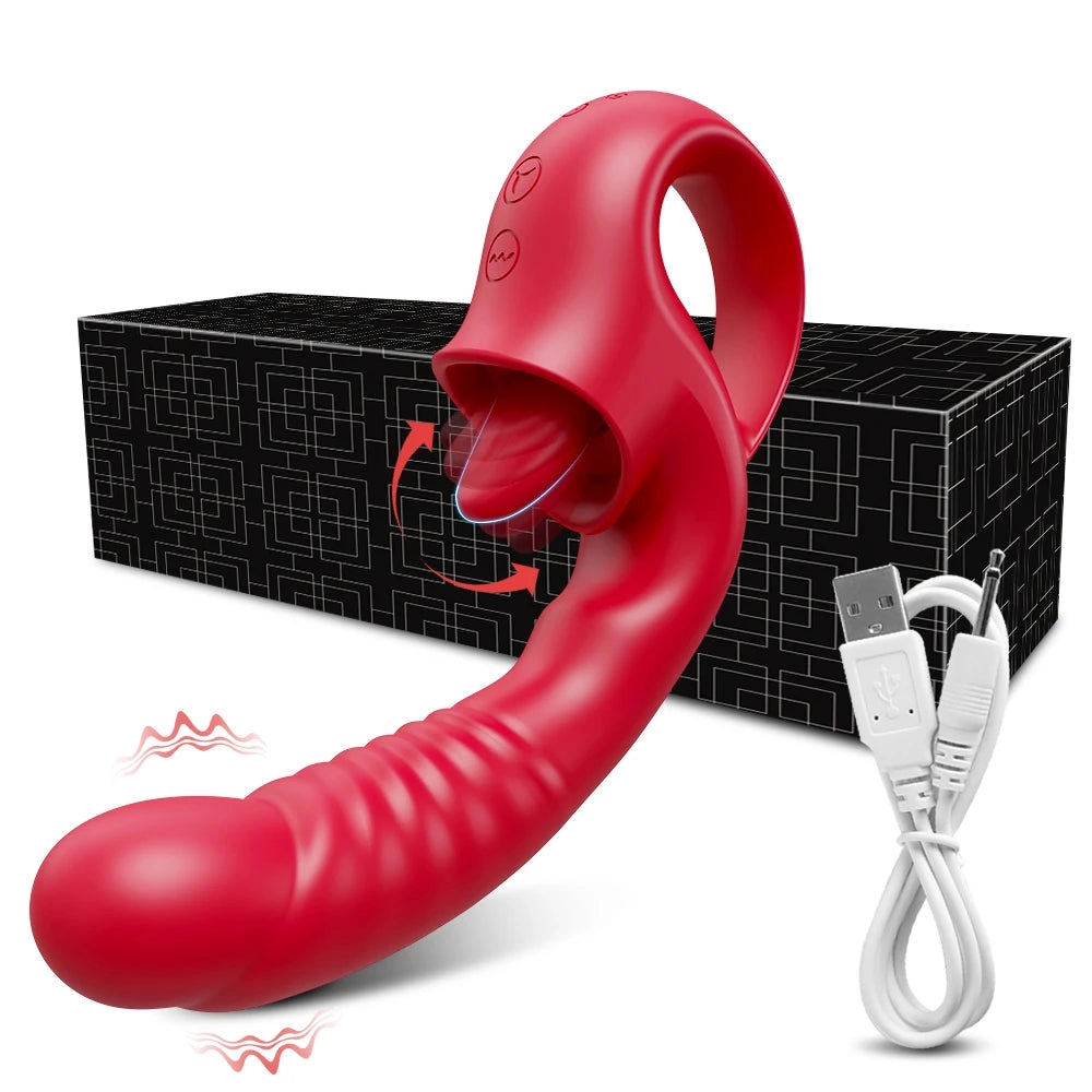 2-in-1 Tongue Thrusting Vibrators Dildo