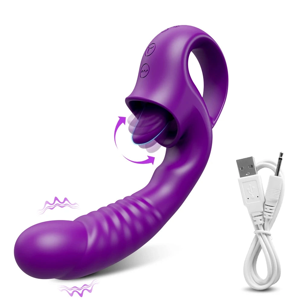 2-in-1 Tongue Thrusting Vibrators Dildo
