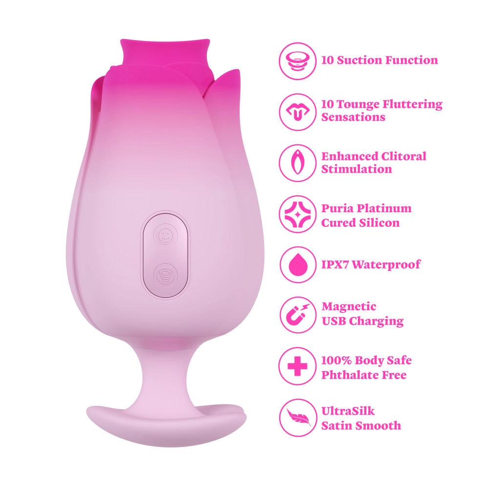 Aria | Tulip Trance Silicone Personal Massager with Suction & Tongue-Fluttering Sensations – Pink