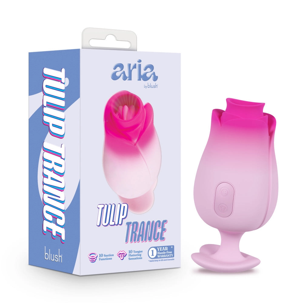 Aria | Tulip Trance Silicone Personal Massager with Suction & Tongue-Fluttering Sensations – Pink