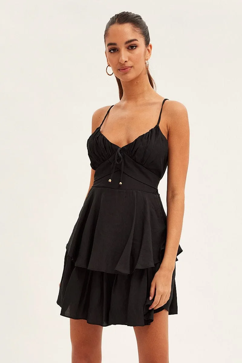 Black Fit And Flare Playsuit Sleeveless V-Neck