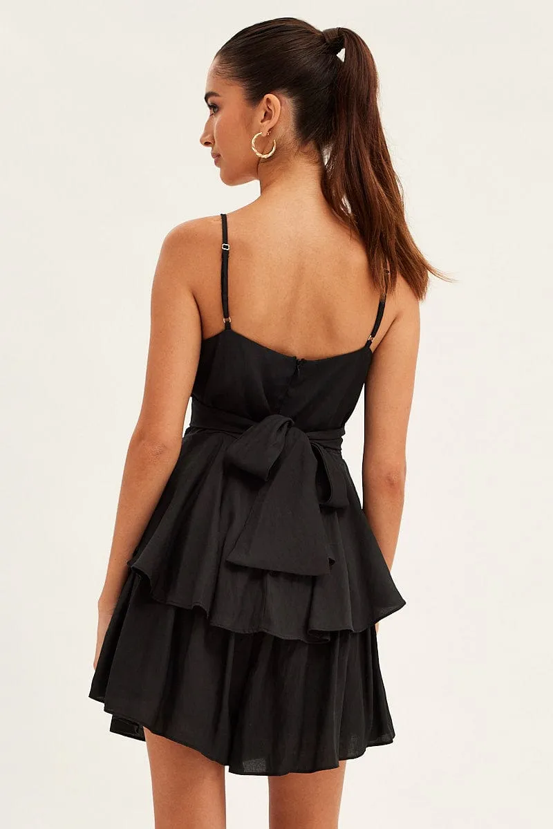 Black Fit And Flare Playsuit Sleeveless V-Neck