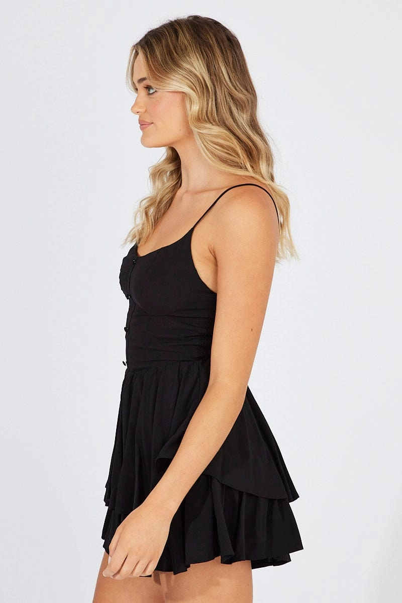 Black Playsuit Corset Detail Mini