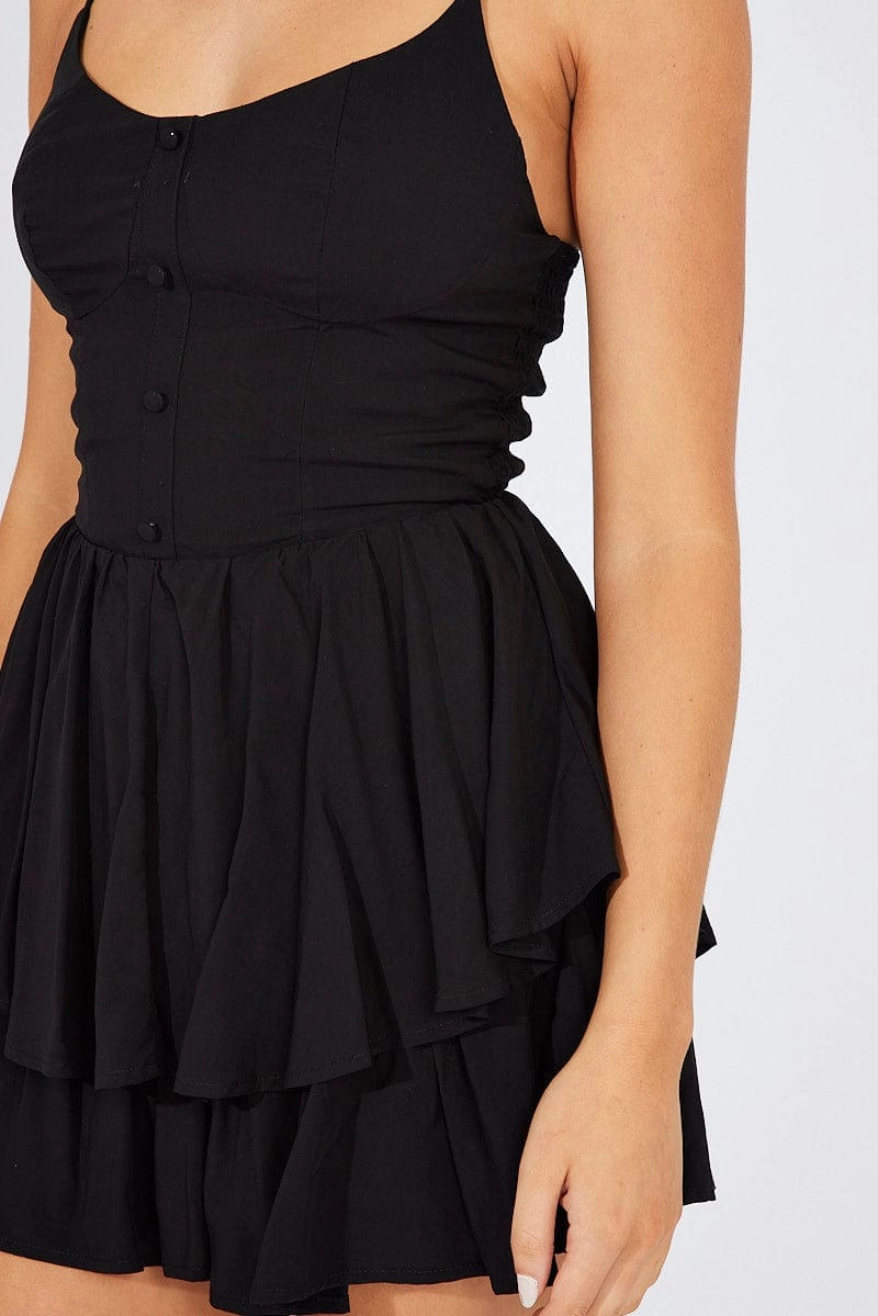 Black Playsuit Corset Detail Mini