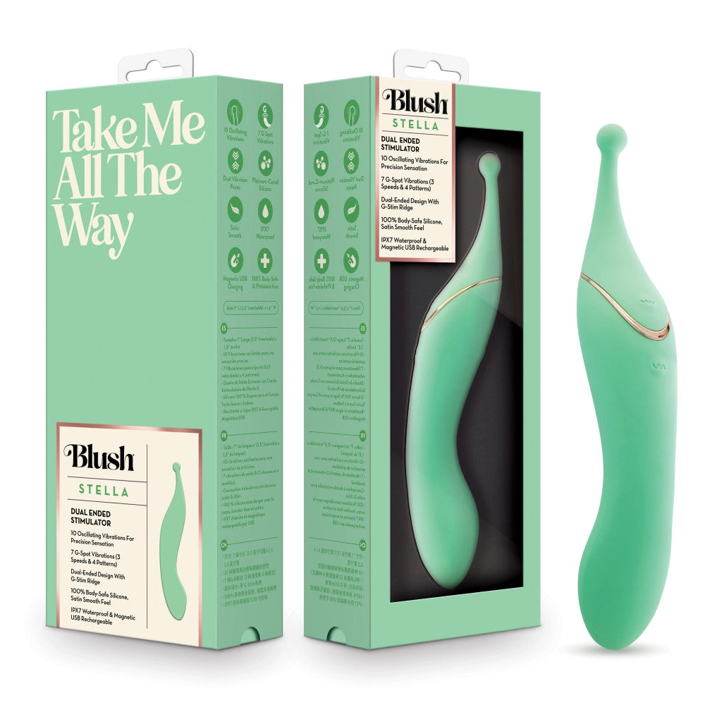 Blush Collection | Stella 7 Inch Dual-Ended Clitoral G-Spot Vibrating Wand With Precision Stimulation – In Green