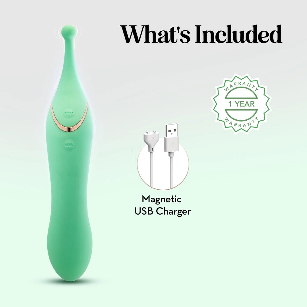 Blush Collection | Stella 7 Inch Dual-Ended Clitoral G-Spot Vibrating Wand With Precision Stimulation – In Green