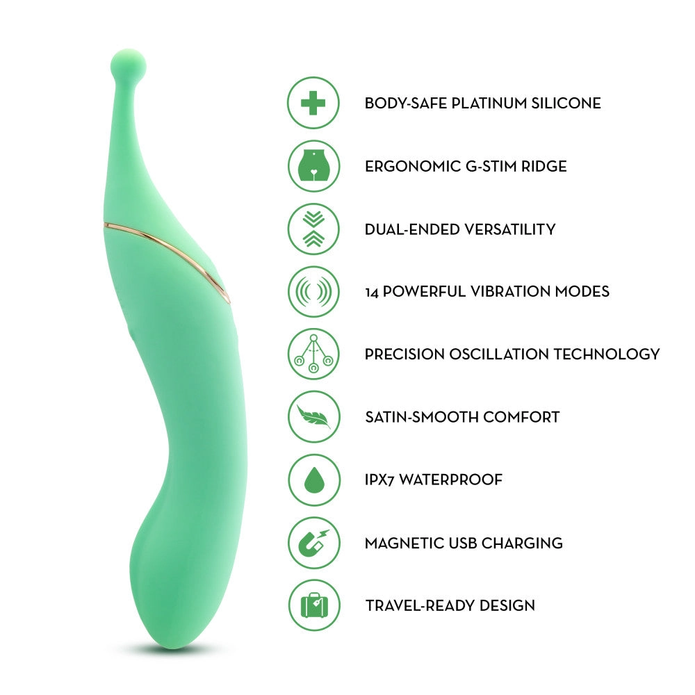 Blush Collection | Stella 7 Inch Dual-Ended Clitoral G-Spot Vibrating Wand With Precision Stimulation – In Green