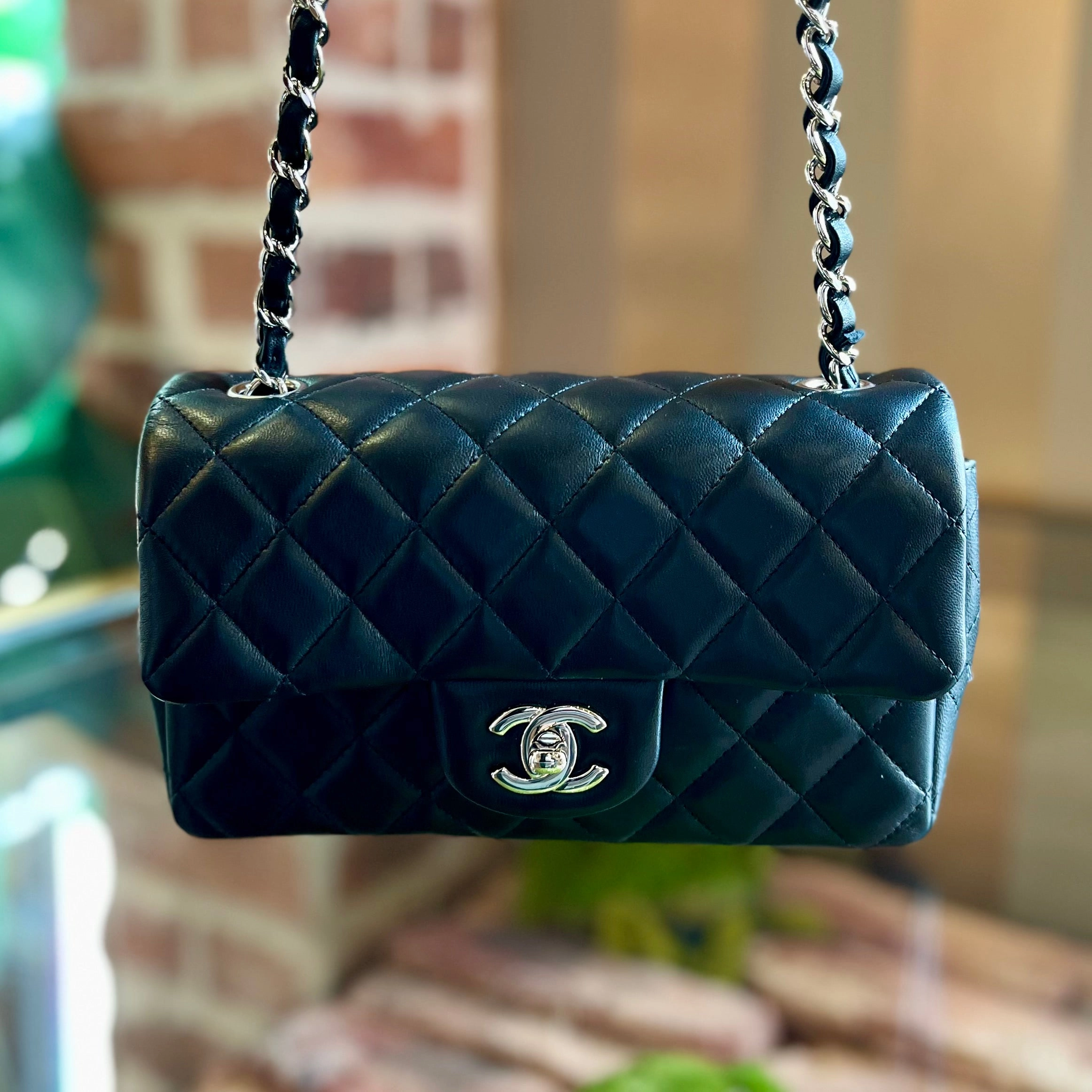 CHANEL Rectangular Mini Classic Black Lambskin Flap Shoulder Bag