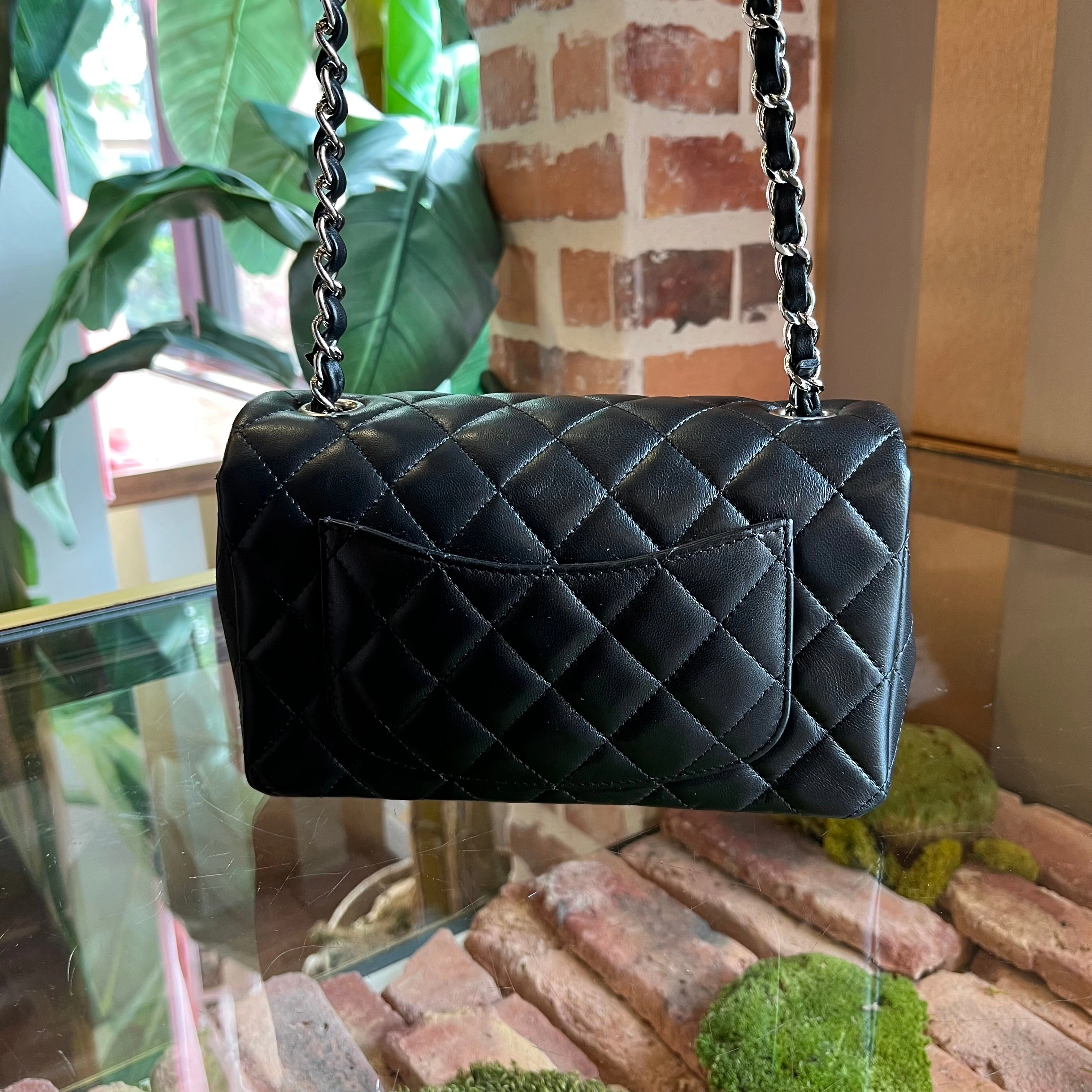 CHANEL Rectangular Mini Classic Black Lambskin Flap Shoulder Bag