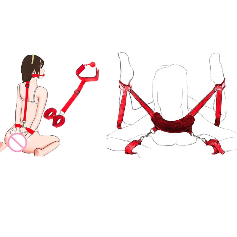 Couples Erotic BDSM Bondage Slave Leg Open Restraints Neck Handcuffs Ankle Cuff Straps