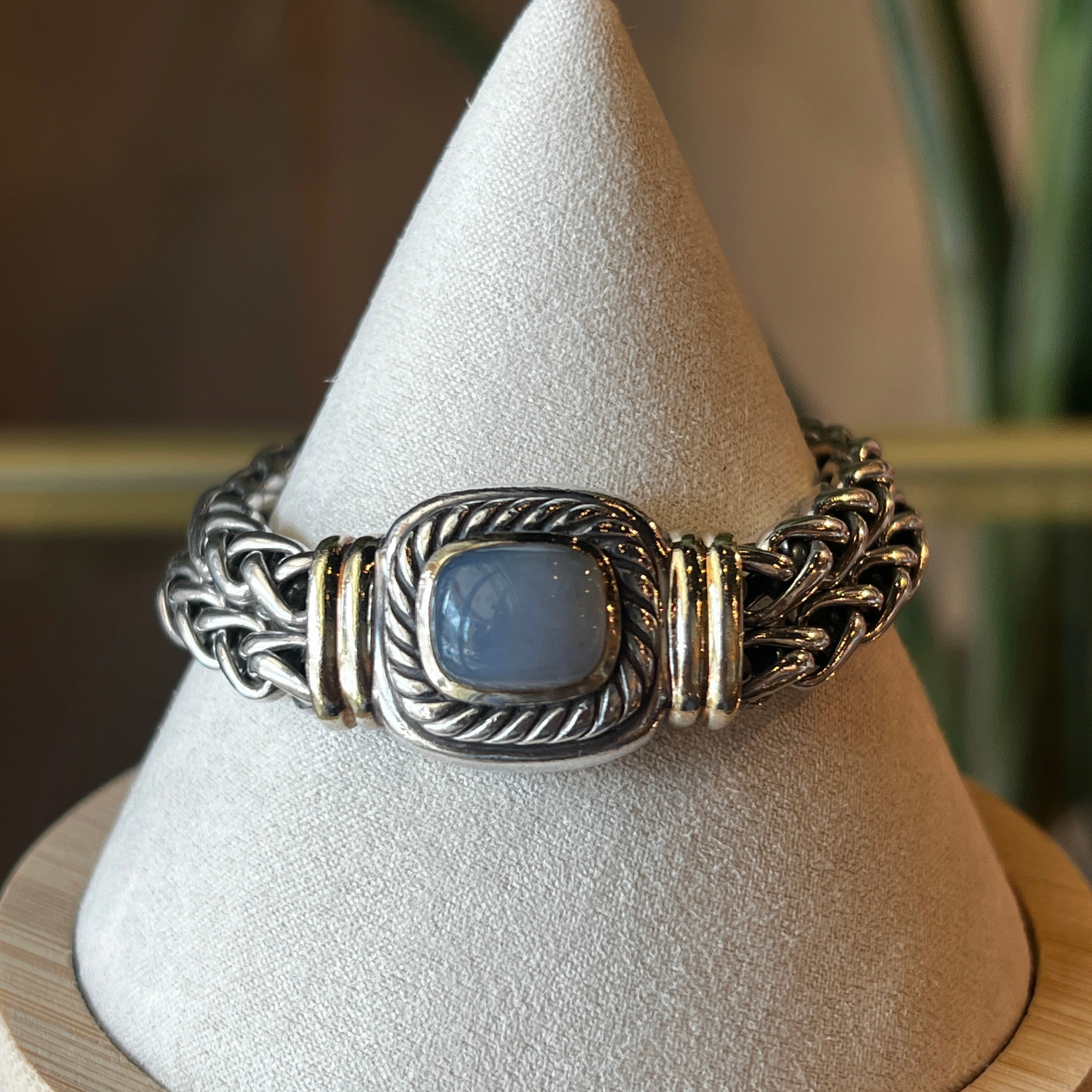 DAVID YURMAN Blue Chalcedony Double Wheat Silver Bracelet