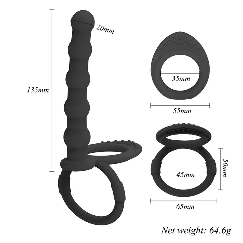Double Penetration Silicone Anal Plug with Cock Ring