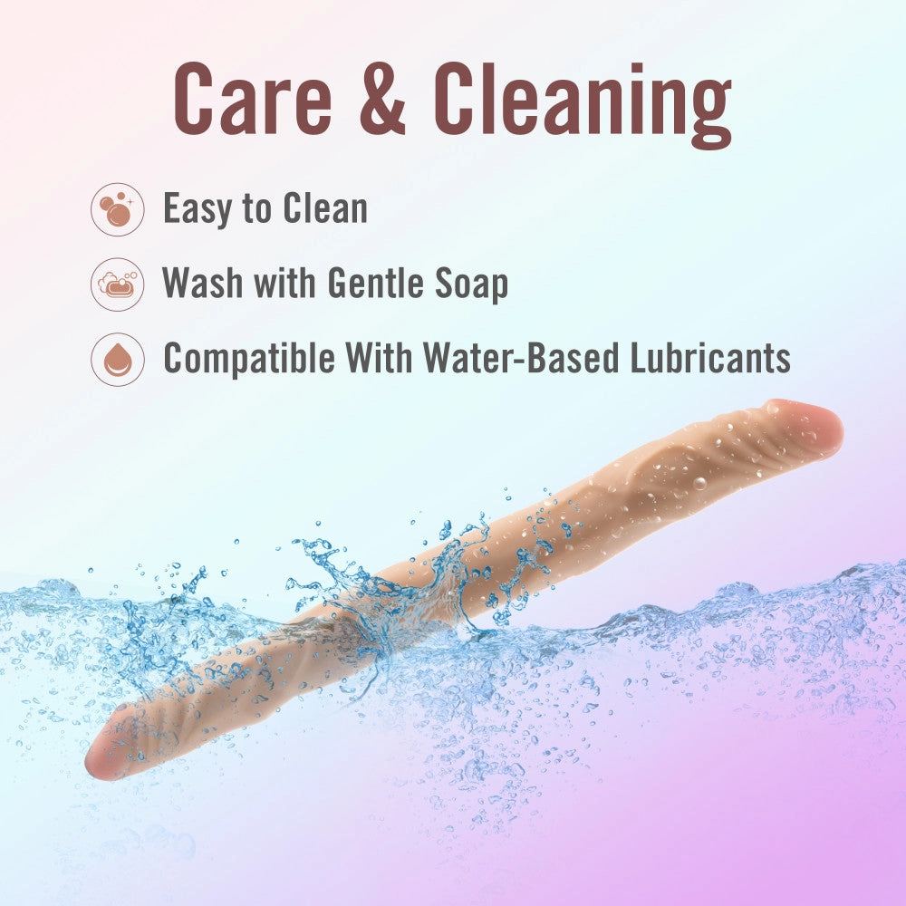 Dr. Skin Plus | 14 Inch Double Dong – Extra Long Double-Ended Dildo With A Realistic Posable Shaft - Beige
