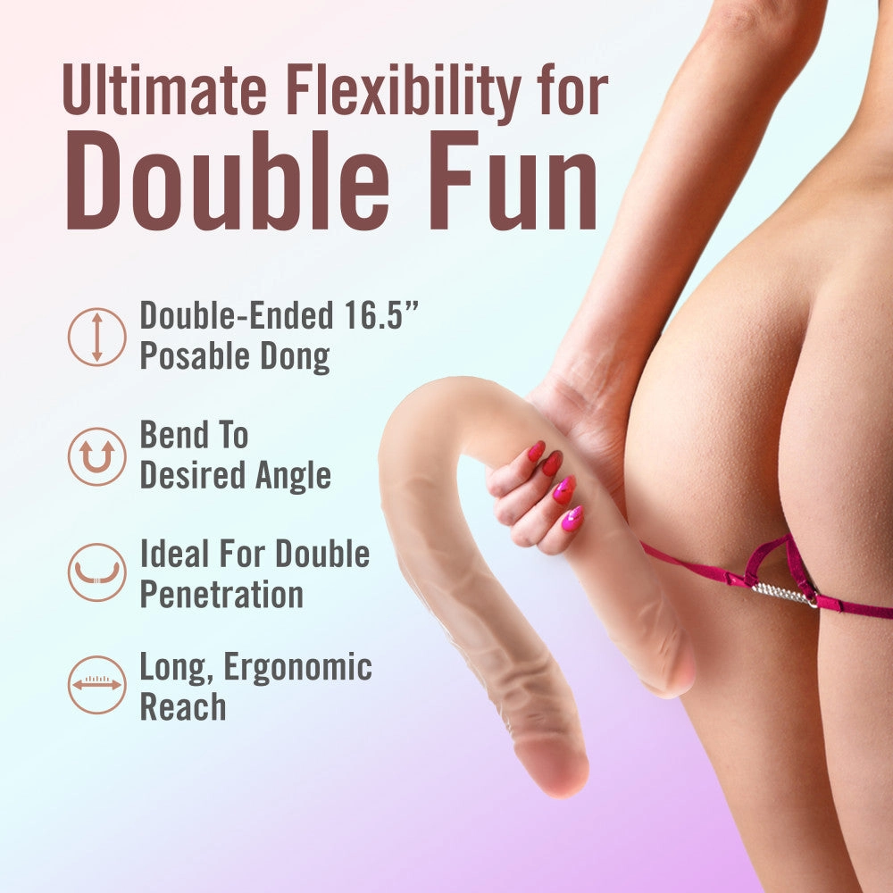 Dr. Skin Plus | 16.5 Inch Double Dong – Extra Long Double-Ended Dildo With A Realistic Posable Shaft - Beige