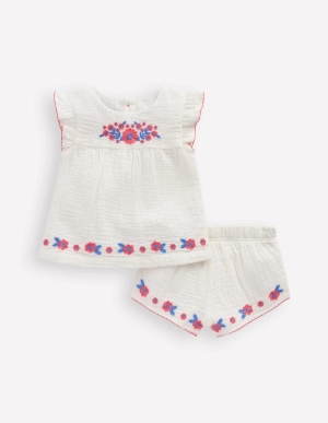 Embroidered Woven Play Set-White Embroidered