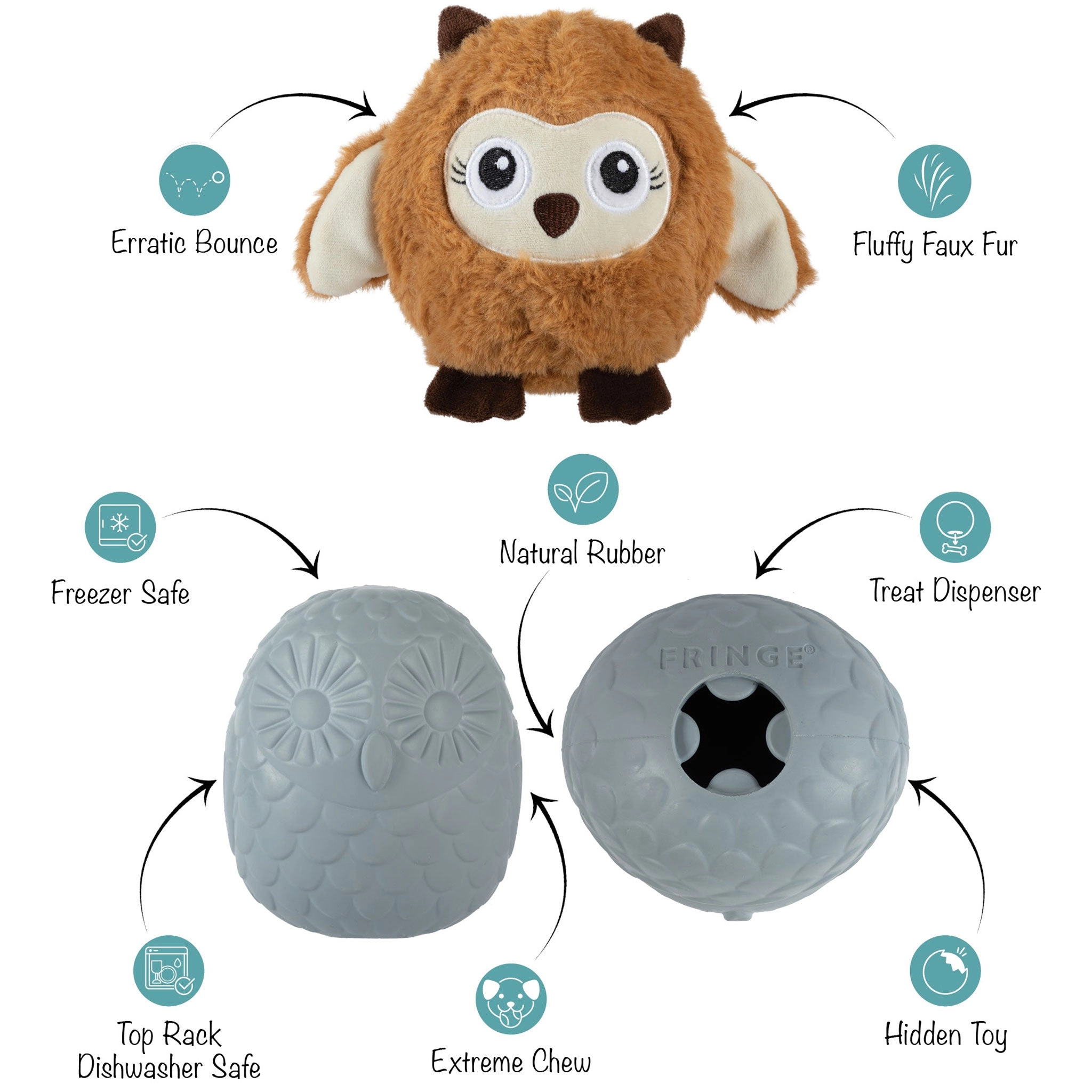 Fringe Plush & Rubber Owl Dog Toy