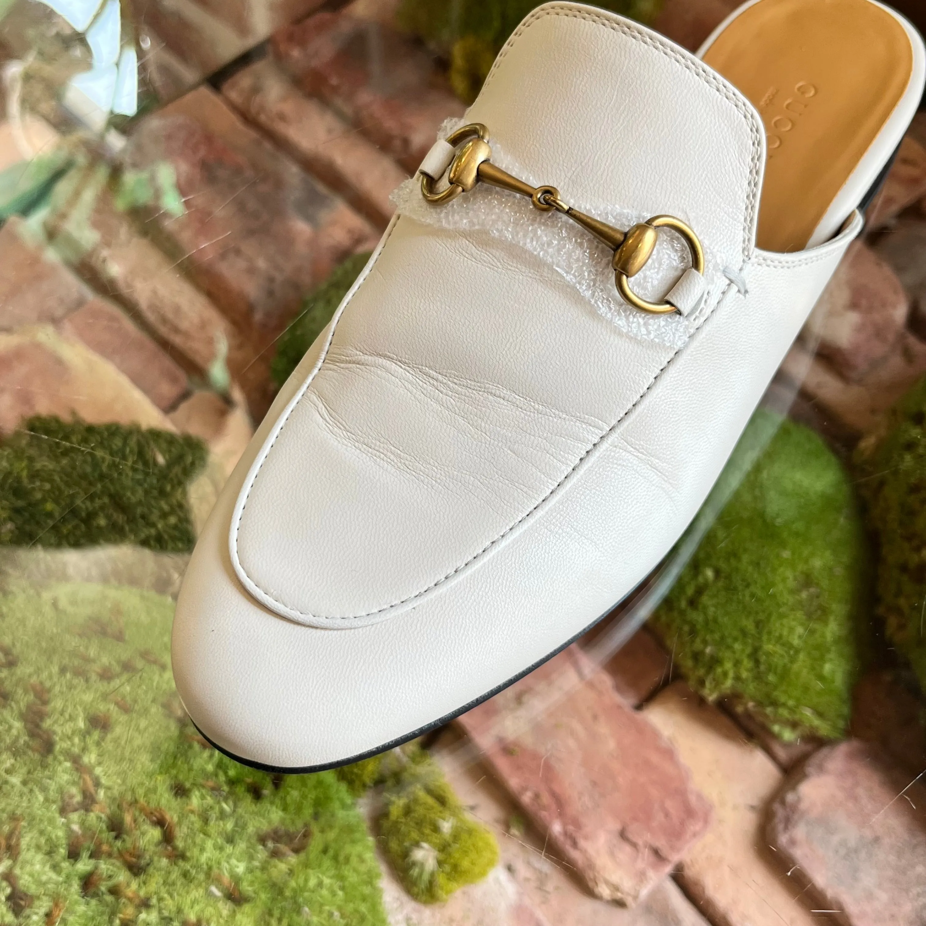GUCCI Princetown White Leather WOMENS Loafers SZ38(8US)