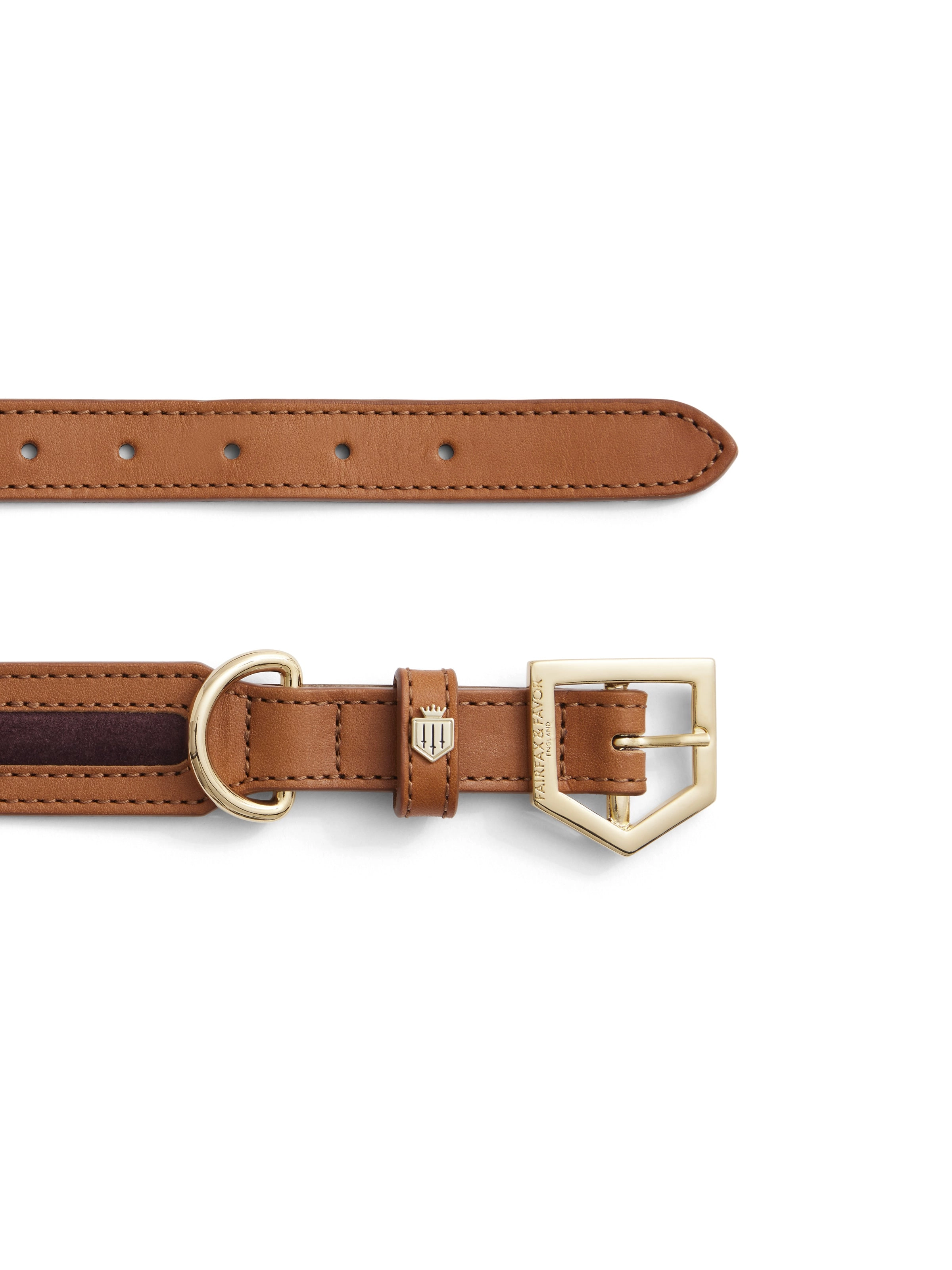 Hampton Dog Collar - Tan Leather & Plum Suede