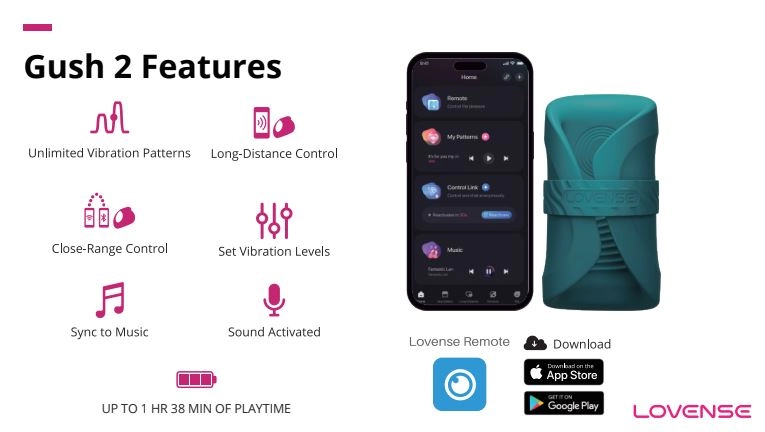 Lovense Gush 2 Remote-controlled Vibrating & Oscillating Penis Massager