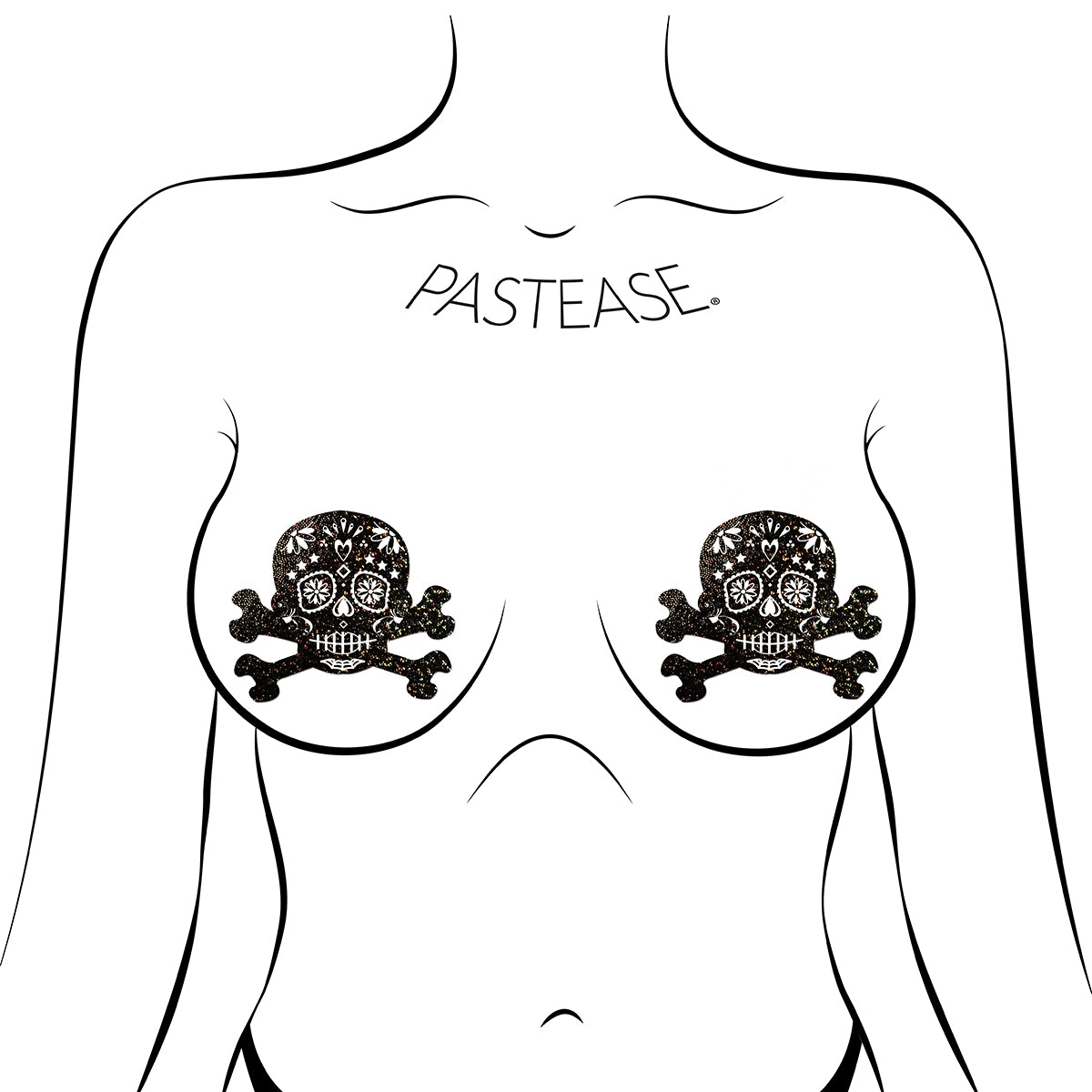 Pastease Black Glitter Skull & Crossbones Pasties