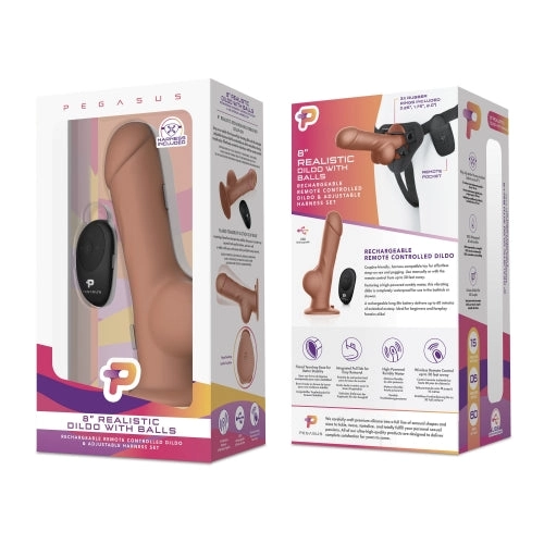Pegasus Remote Control 8 Inch Realistic & Balls Peg With Harness - Brown