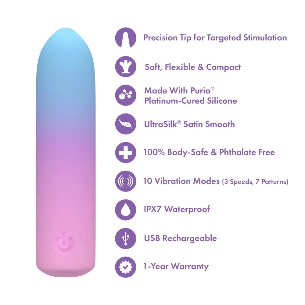 Play With Me by Blush ®| Berry Burst 4 Inch Silicone Bullet Vibrator – USB Rechargeable Clitoral Nipple Massager – In Multicolor