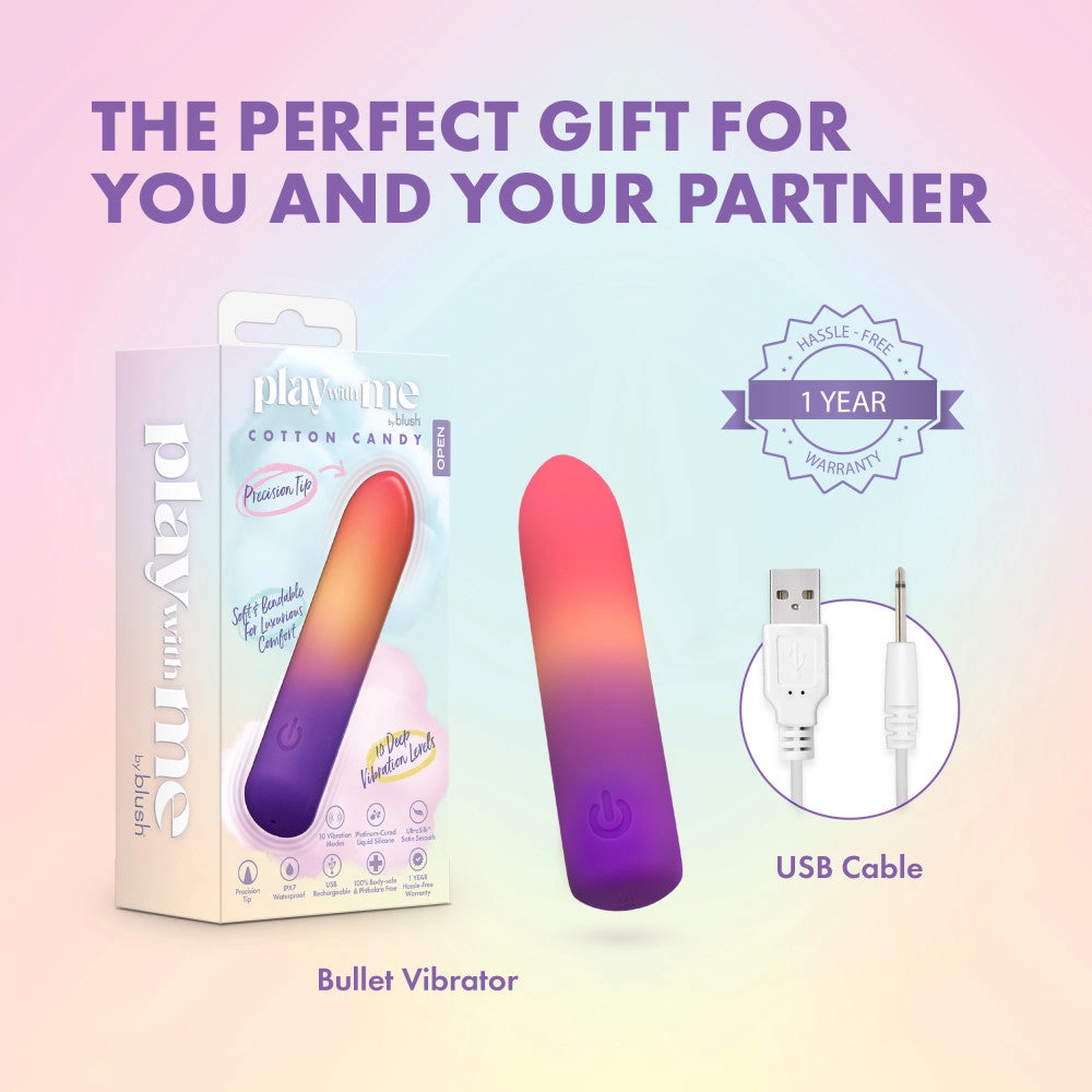 Play With Me by Blush ®| Cotton Candy 4 Inch Silicone Bullet Vibrator – USB Rechargeable Clitoral Nipple Massager – In Multicolor