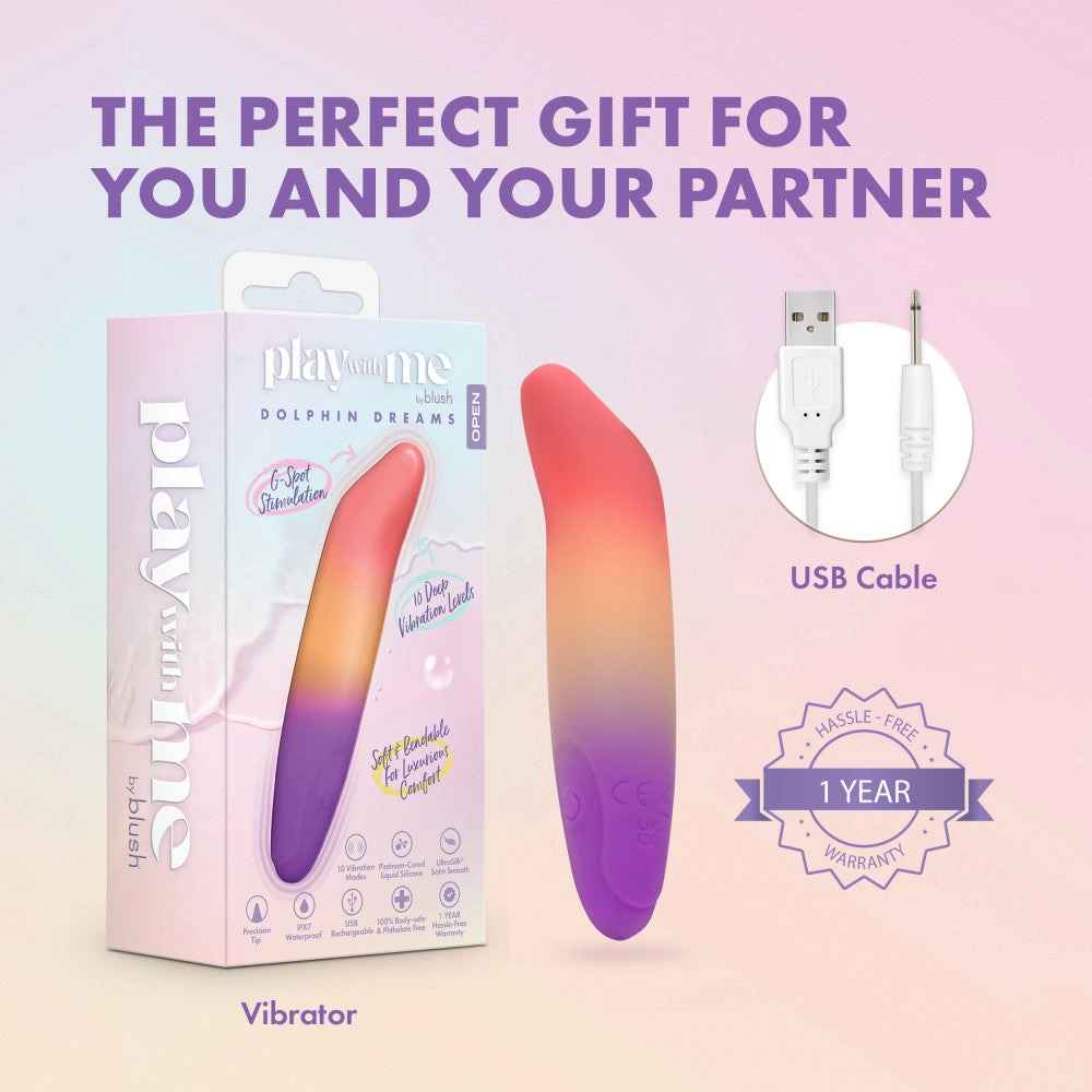 Play With Me by Blush ®| Dolphin Dreams 4.75 Inch Silicone Bullet Vibrator – USB Rechargeable Clitoral Nipple Massager – In Multicolor