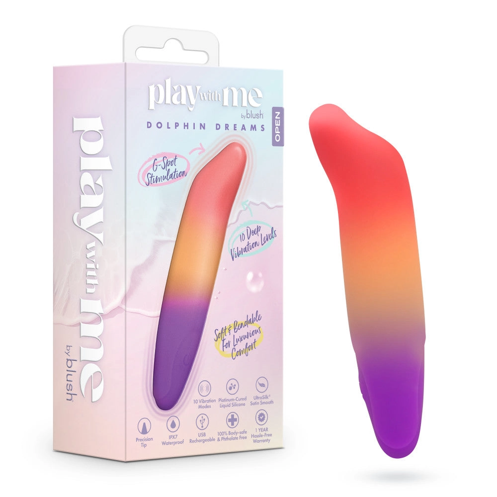Play With Me by Blush ®| Dolphin Dreams 4.75 Inch Silicone Bullet Vibrator – USB Rechargeable Clitoral Nipple Massager – In Multicolor