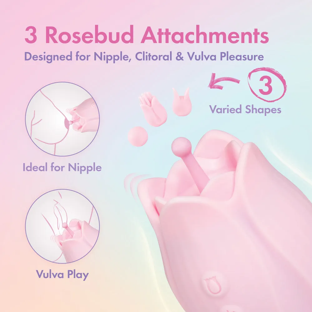 Play With Me | Romantic Rose Silicone Vibrator With Rosebud Attachment Heads – In Pink