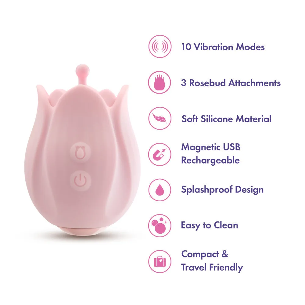Play With Me | Romantic Rose Silicone Vibrator With Rosebud Attachment Heads – In Pink