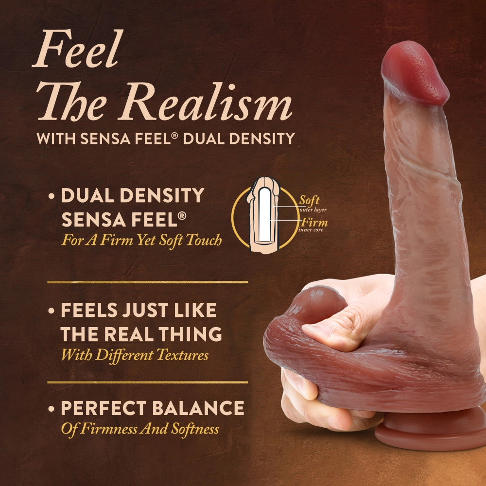 Renaissance By Blush®  | DaVinci 8 Inch Realistic Dildo With Sliding Foreskin & Squeezable Balls - Dual Density - Liquid Silicone - Tan
