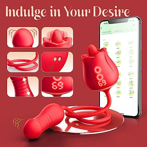 Rose Vibrator with Rotating Tongue & Thrusting Vibrator