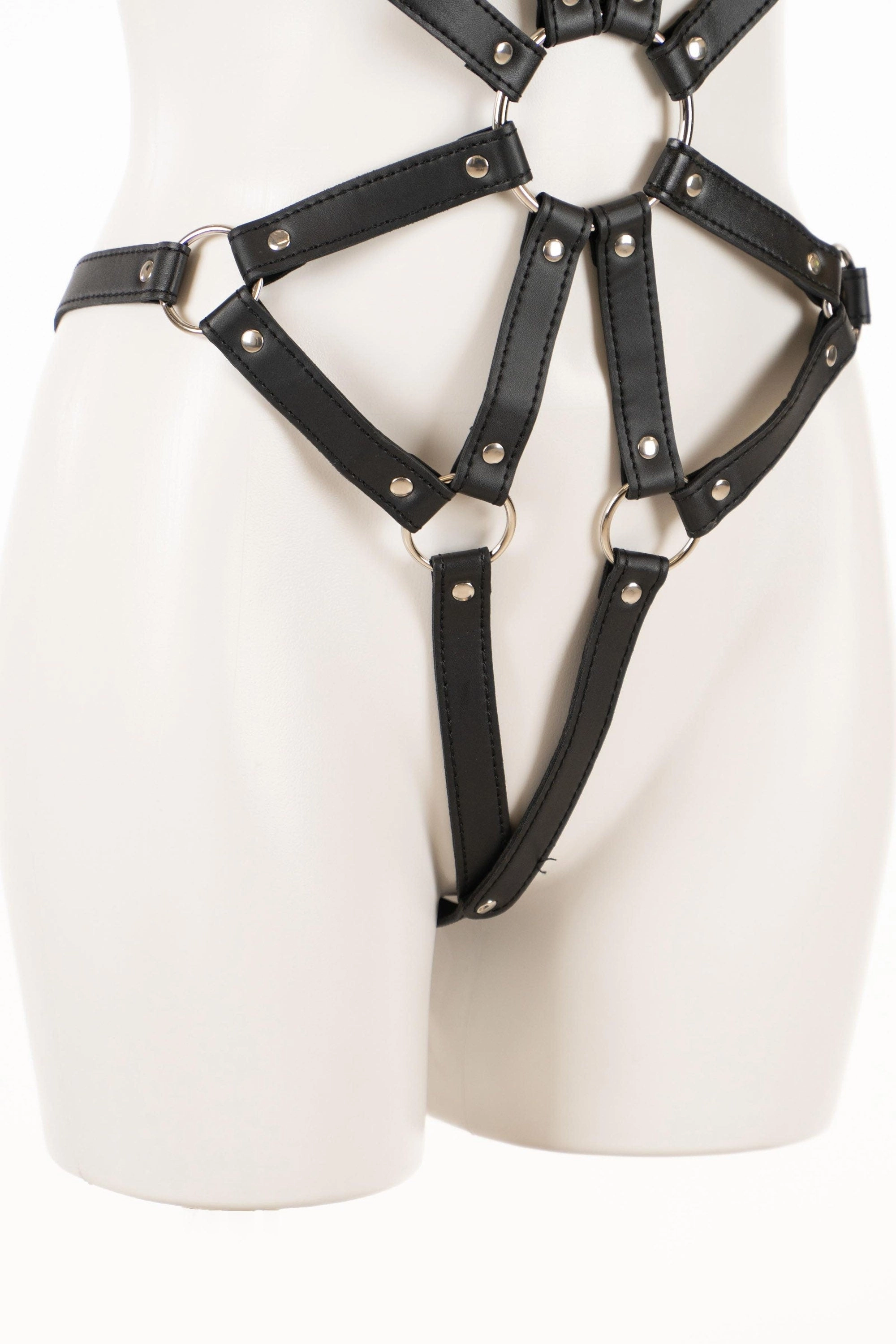 Sexy Full body leather harness lingerie, Rave Wear lingerie, Bdsm erotic lingerie