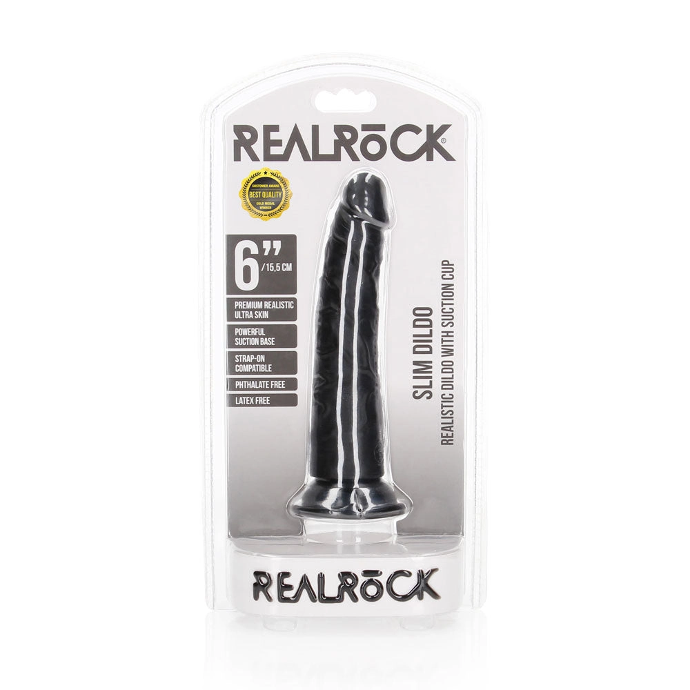 Shots Real Rock Realistic Slim Dildo 6 Inch - Black