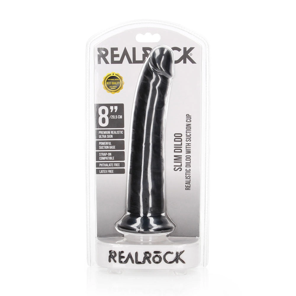 Shots Real Rock Realistic Slim Dildo 8 Inch - Black