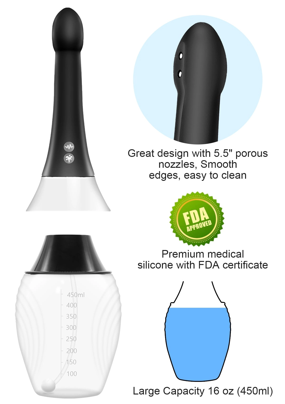 Silicone Enema Anal Douche with Vibration