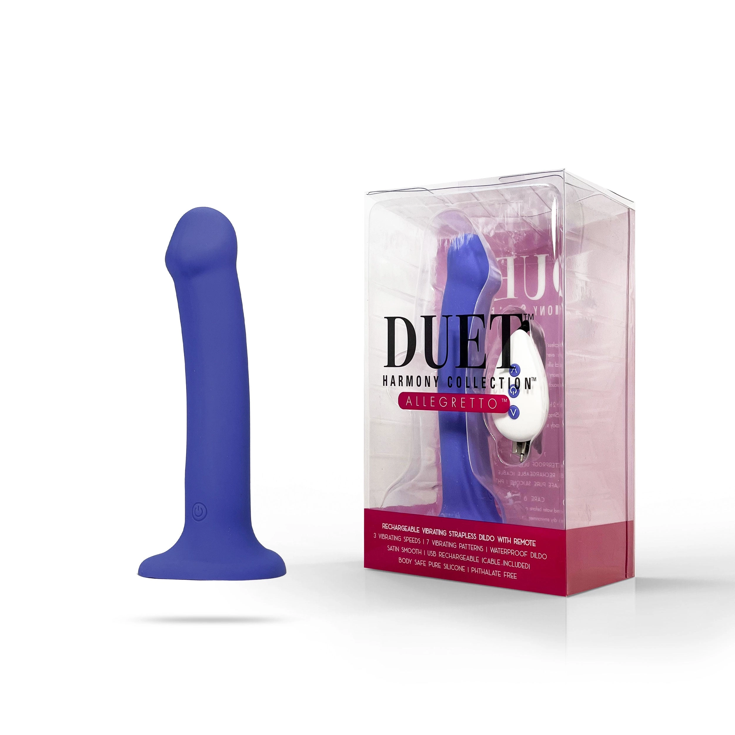 THE DUET ALLEGRETTO REMOTE CONTROLLED VIBRATING HARNESS READY DILDO