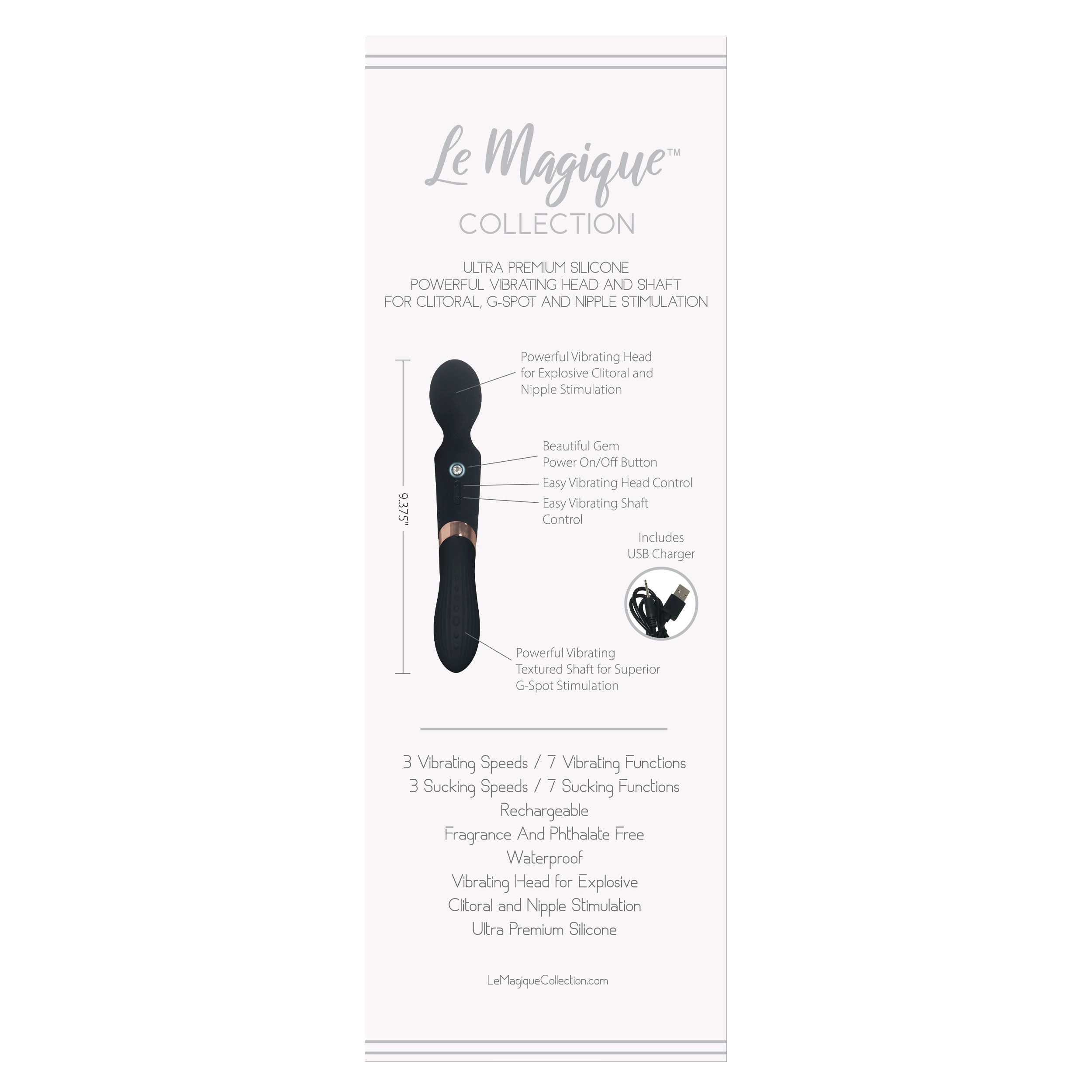 THE LE MAGIQUE COLLECTION GEMME BULBE DUAL ACTION VIBRATOR - BLACK