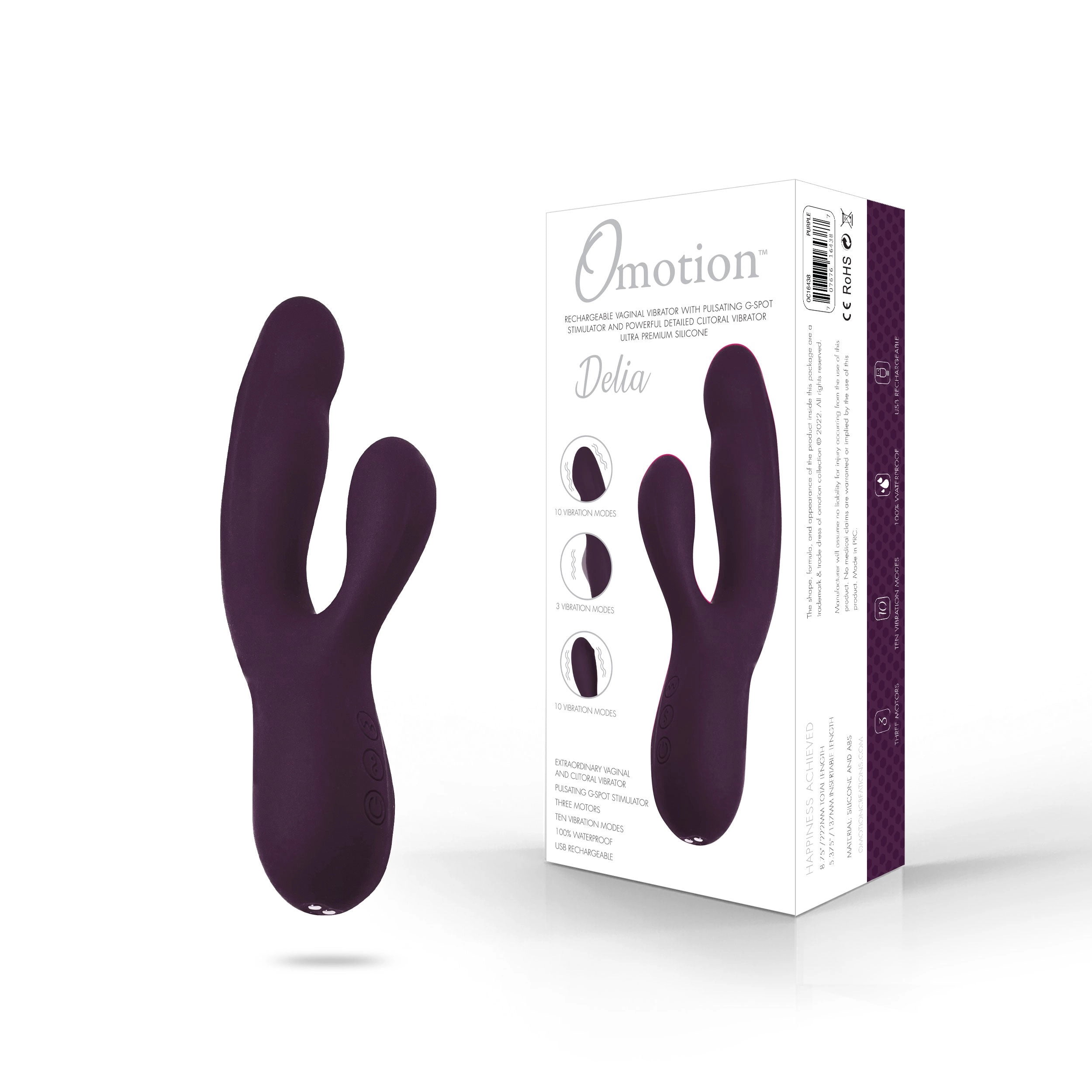 THE OMOTION DELIA TRIPLE ACTION RABBIT VIBRATOR - PURPLE