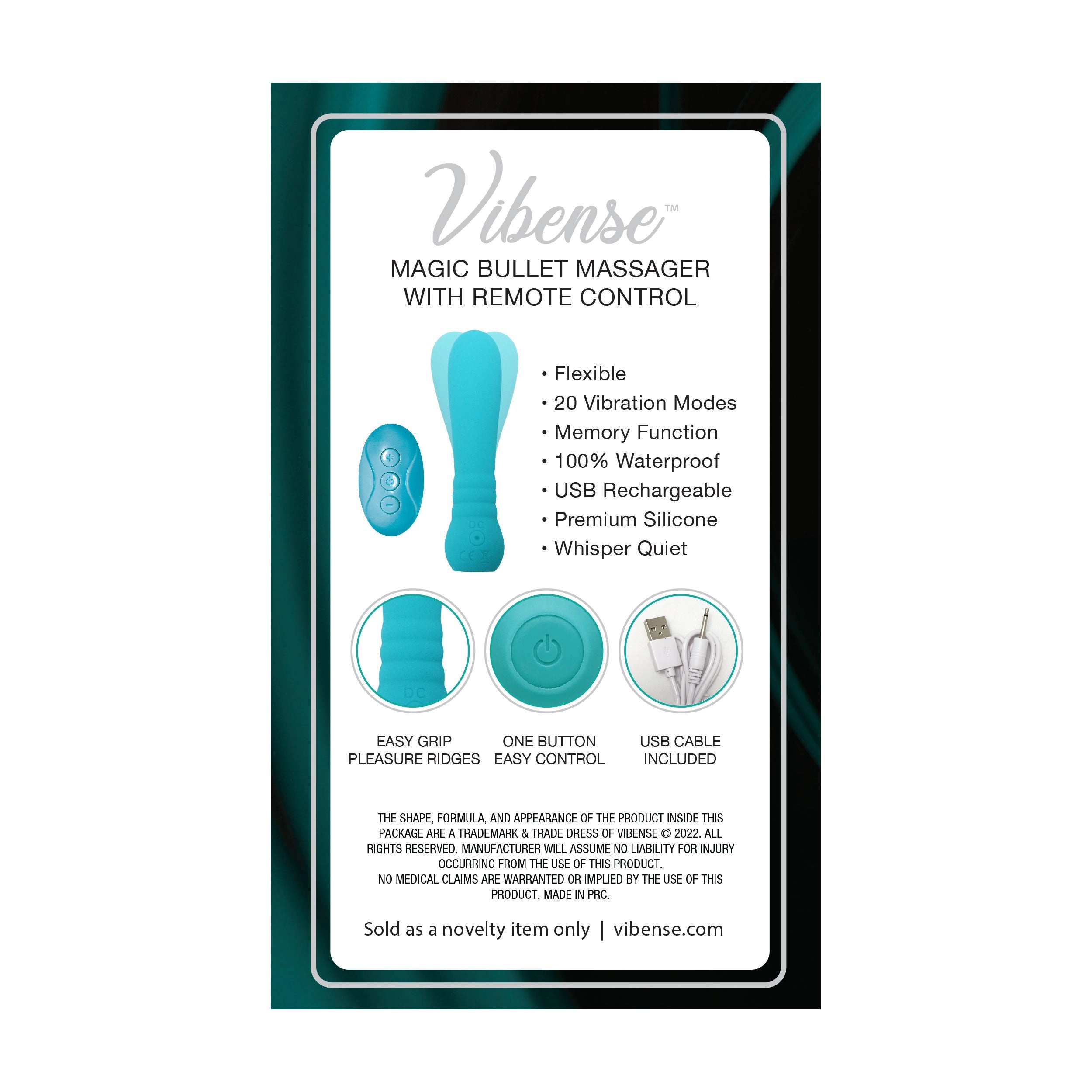 Vibense Bullet Vibrator with Remote Control - Teal