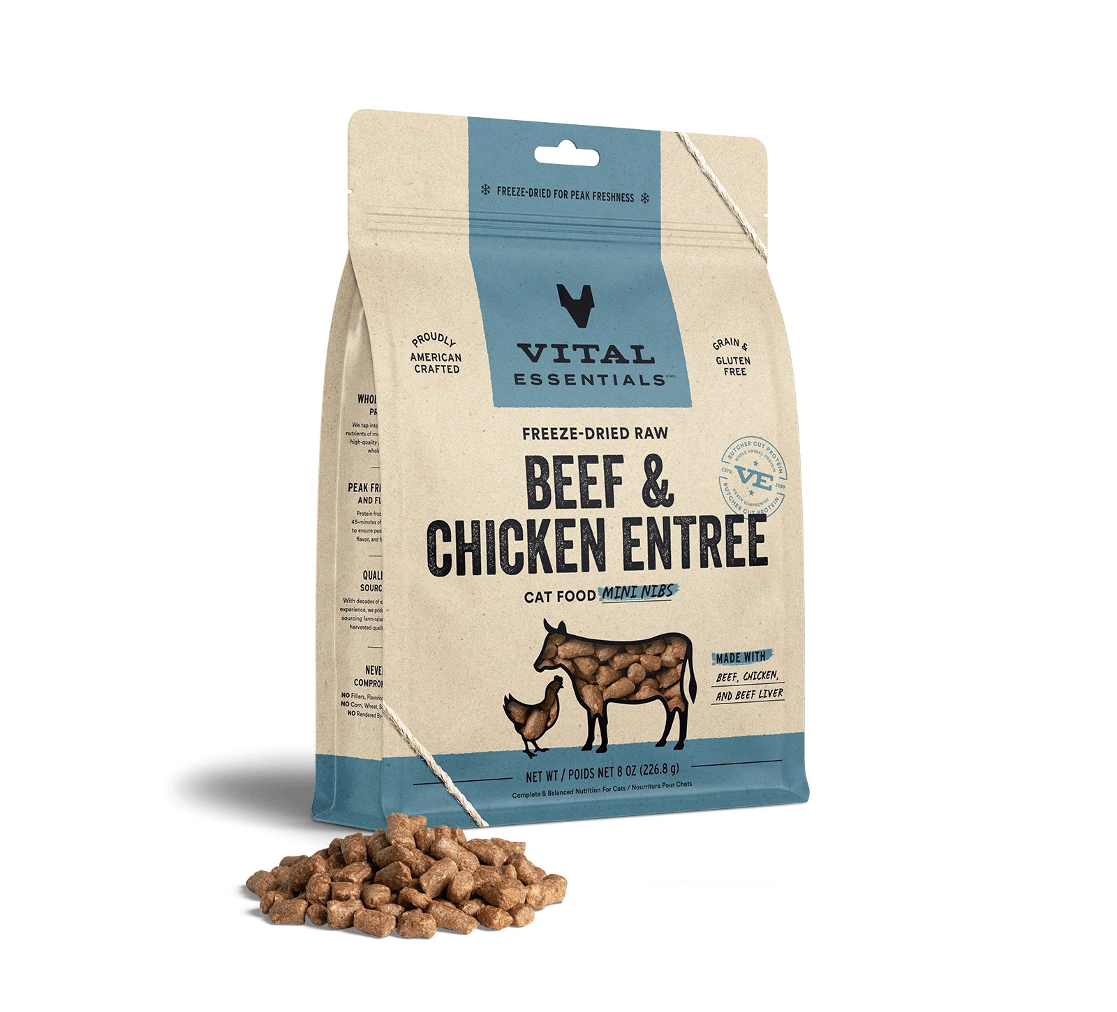Vital Essentials Beef & Chicken Entree Mini Nibs Freeze-Dried Raw Cat Food