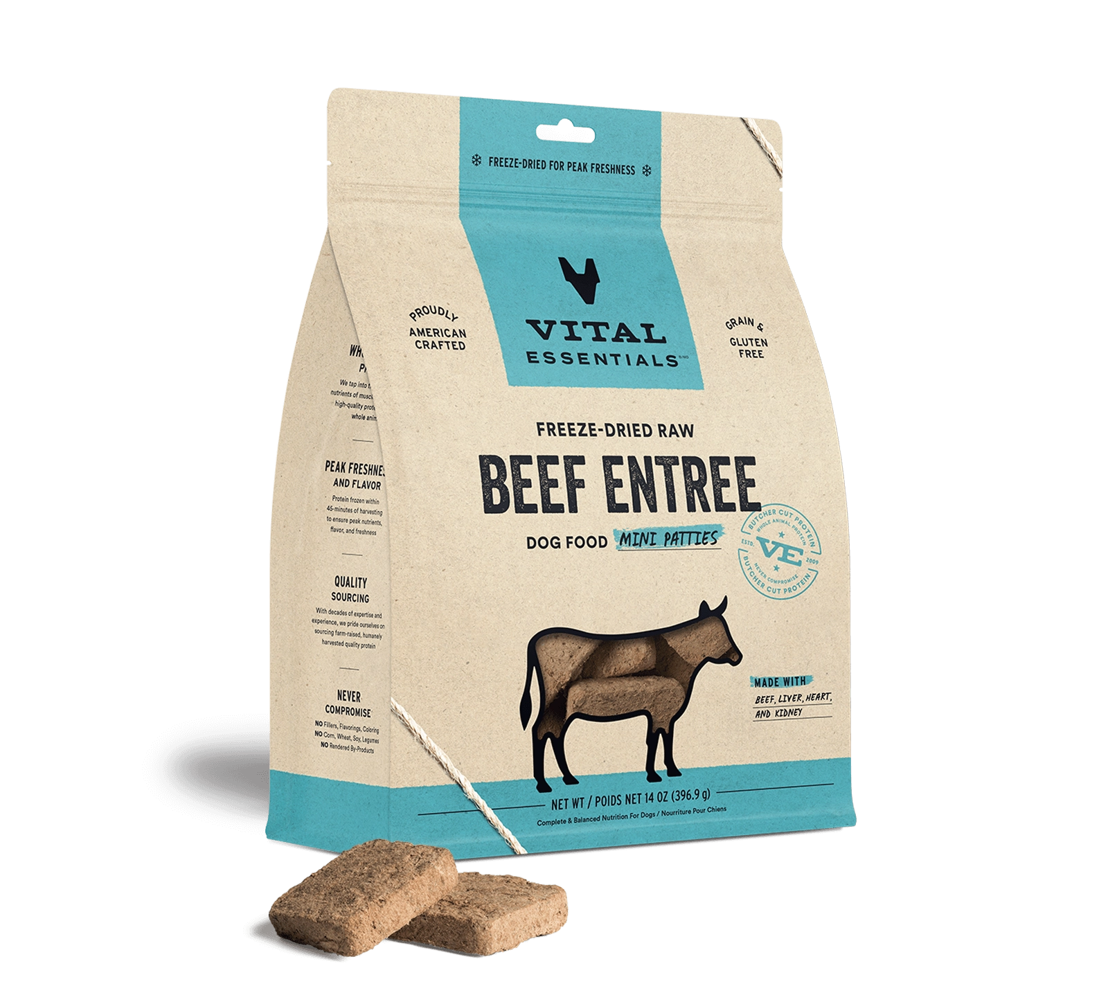 Vital Essentials Beef Entree Mini Patties Freeze-Dried Raw Dog Food