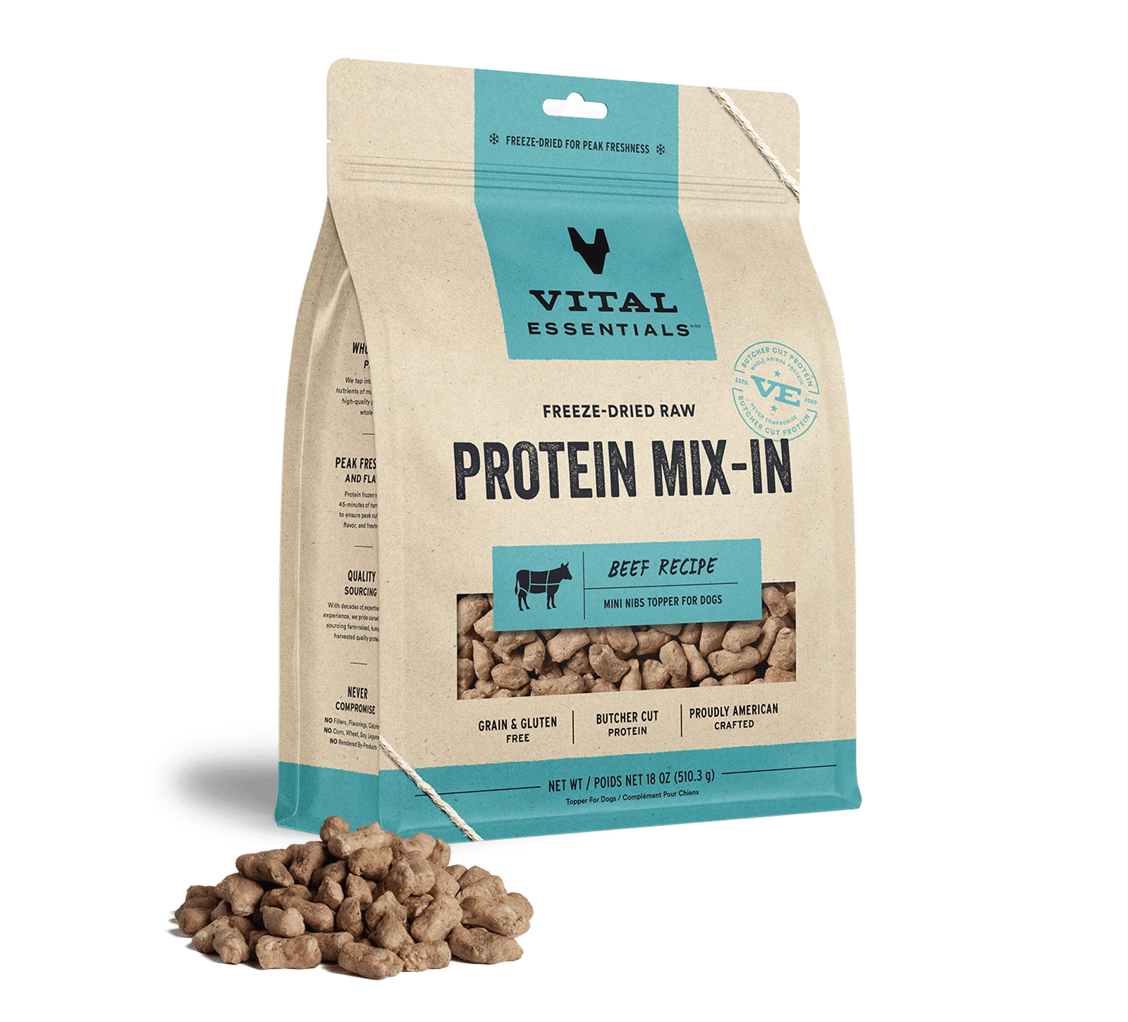 Vital Essentials Beef Recipe Freeze-Dried Raw Protein Mix-In Mini Nibs Topper For Dogs